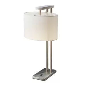 Image of 2 Metal Columns White Shade Included Brushed Nickel LED E27 60W Bulb
