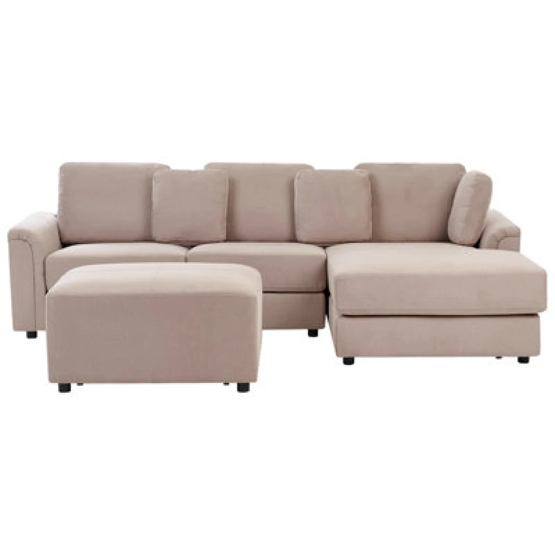 Image of Beliani Corner Sofa 4 Seater Kohlo Fabric Taupe With Ottoman Left Hand