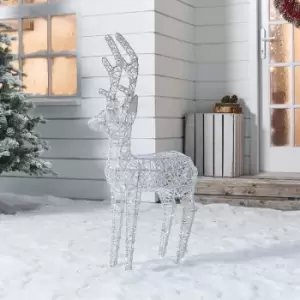 image of The Winter Workshop - 100cm Battery or Mains Operated Outdoor PVC Rattan Reindeer Christmas Figure - Xmas White with 120 Multi-Functional Timed Warm