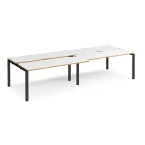 image of Bench Desk 4 Person Rectangular Desks 3200mm With Sliding Tops White/Oak Tops With Black Frames 1200mm Depth Adapt