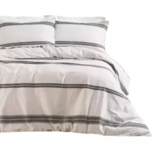 Image of The Linen Yard Osman Duvet Cover Set (Double) (Ecru/Grey) - Ecru/Grey