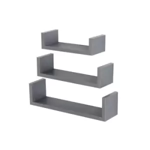 image of Hudson set of 3 floating "U" shape wall shelf kit - matt grey