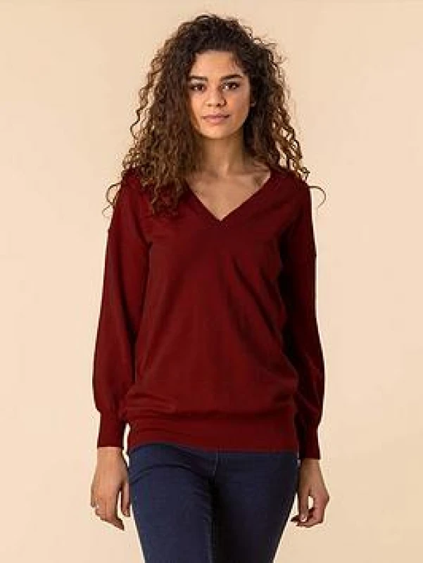 Image of Roman Womens V-Neck Stretch Jumper in Red Size: 18 Red Female 18