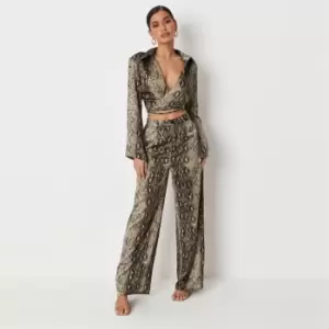 Missguided Snake Wide Leg Trsers Satin Co Ord - Grey