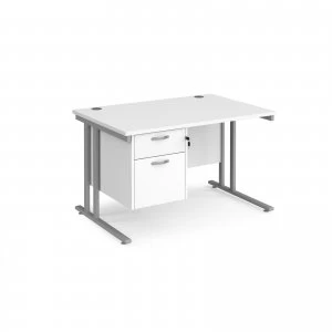 Image of Maestro 25 SL Straight Desk With 2 Drawer Pedestal 1200mm - Silver can