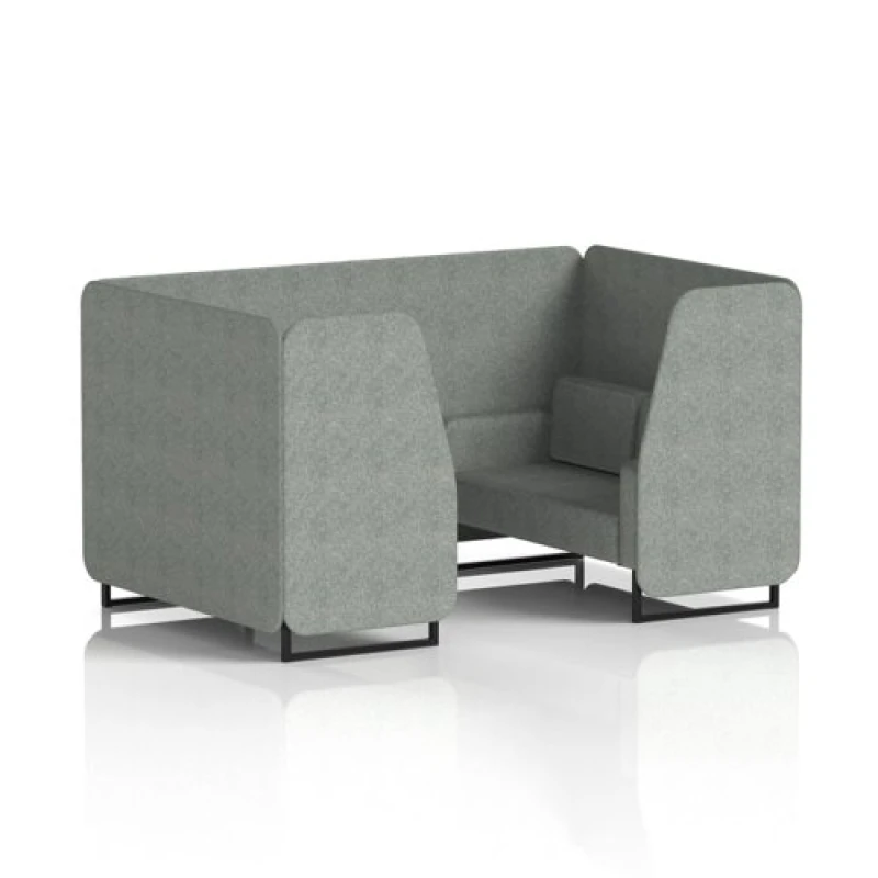 Image of Brixworth 4 Seater Office Booth with Front Panel - Black Legs in Rivet Fabric - Prime Panels and Sofa