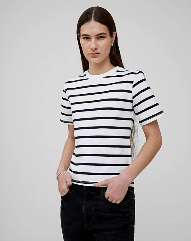 Image of French Connection French Connection Cotton Stripe Tee White Multi-Coloured Female S VS79803