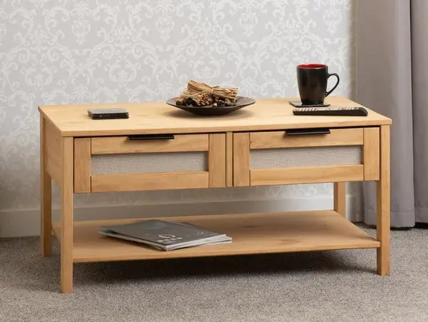 Image of Seconique Corona Rattan and Pine 2 Drawer Coffee Table