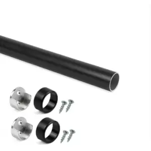 image of Moderix - Wardrobe Rail Round Aluminium Black Finish with End Supports - Size 2200mm