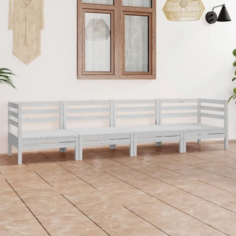 Image of VIDAXL 4 Piece Garden Lounge Set White Solid Pinewood Vidaxl 8720286683859