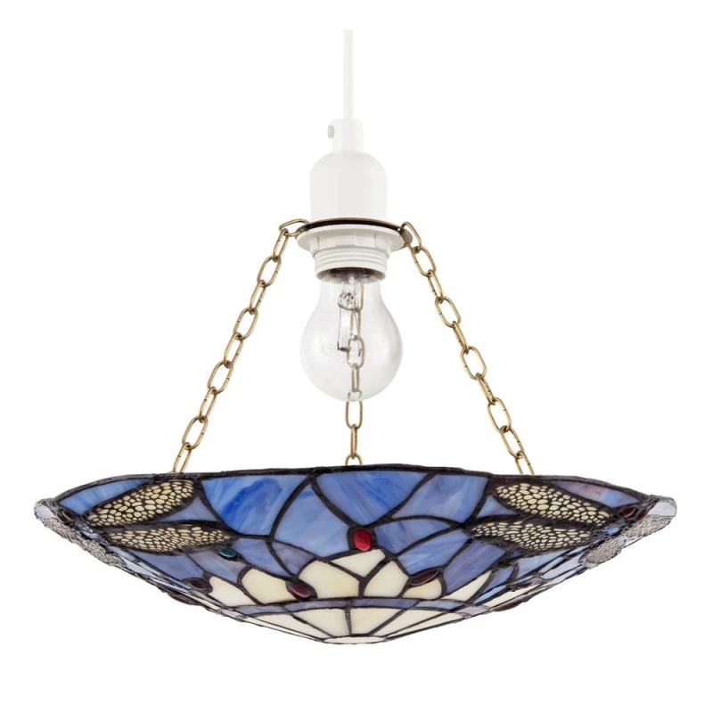 Image of Happy Homewares Traditional Dragonfly Tiffany Glass Easy Fit Pendant Light Shade in Purple Purple Unisex