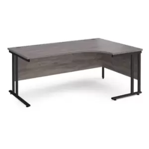 image of Maestro 25 right hand ergonomic desk 1800mm wide - Black cantilever leg frame and grey oak top