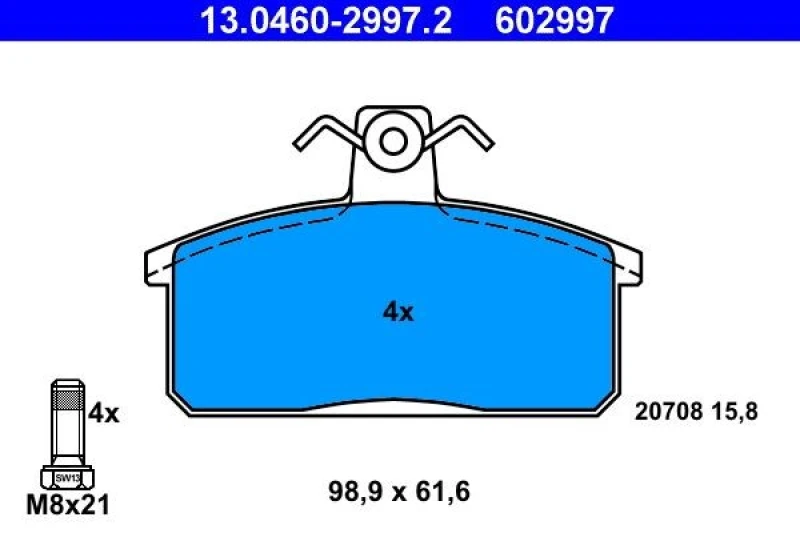 Image of ATE 13.0460-2997.2 Brake pad set excl. wear warning contact, with brake caliper screws Brake Pad Set,disc brake (402)