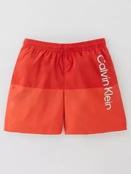 Image of Calvin Klein Boys Colourblock Swim Shorts - Red, Size Age: 12-14 Years
