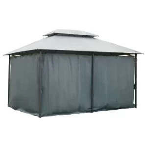 image of Outsunny 10 x 13ft Outdoor 2-Tier Steel Frame Gazebo with Curtains Outdoor Backyard, Black/Grey