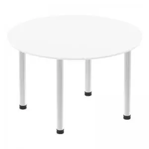 Image of Impulse 1200mm Round Table White Top Brushed Aluminium Post Leg