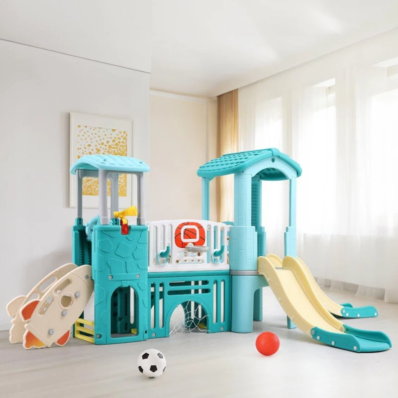 Image of KIDKID Toddlers Slide Climber with Balls and Ring Toss Green And Yello unisex One size