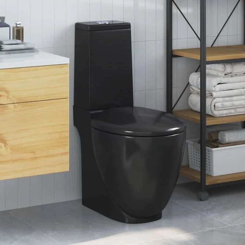 Image of VIDAXL Vidaxl - wc Ceramic Toilet Bathroom Round Toilet Bottom Water Flow Black 8720286289532