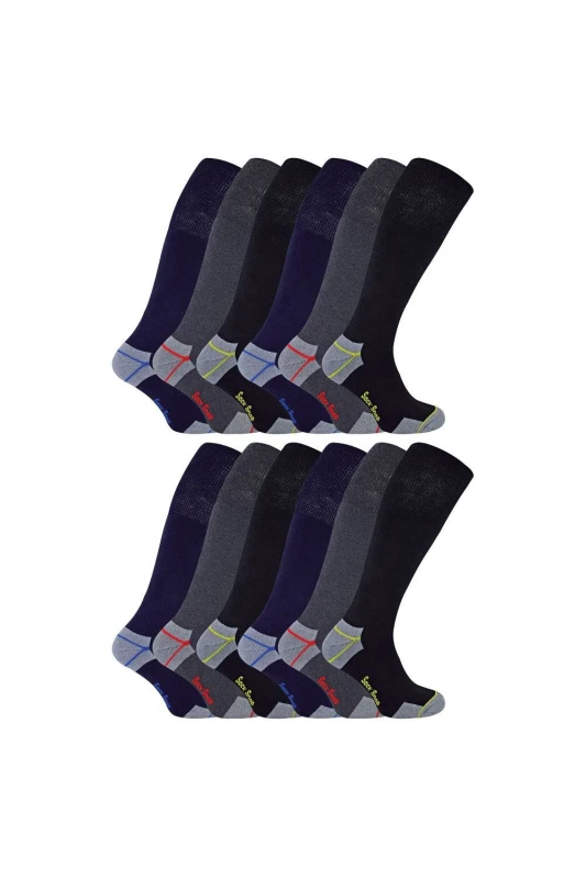 Image of Sock Snob Sock Snob Men 12 Pairs Knee High Cotton Rich Ultimate Work Socks Size: 12-14 Multi 12-14 Male 5060910927403