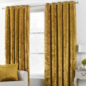 image of Verona Crushed Velvet Eyelet Curtains Ochre, Ochre / 168 x 229cm