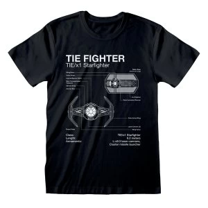 image of Star Wars - Tie Fighter Sketch Unisex Small T-Shirt - Black