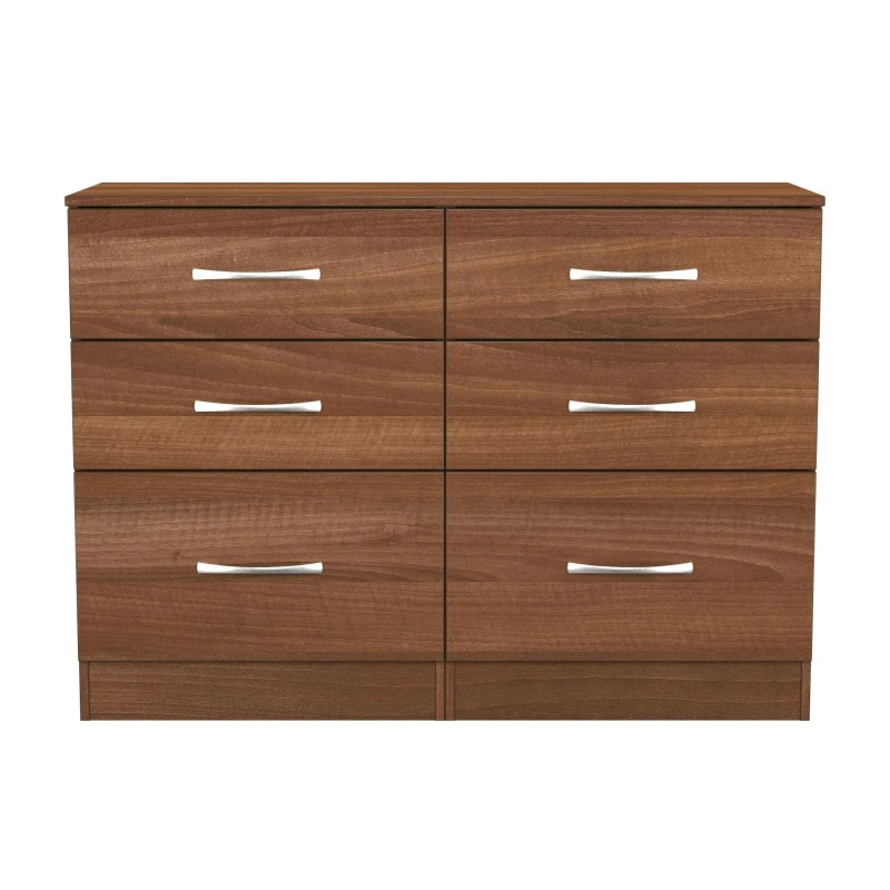 Image of Welcome Furniture Ready Assembled Coventry 6 Drawer Wide Chest Noche Walnut, Brown AVN015N