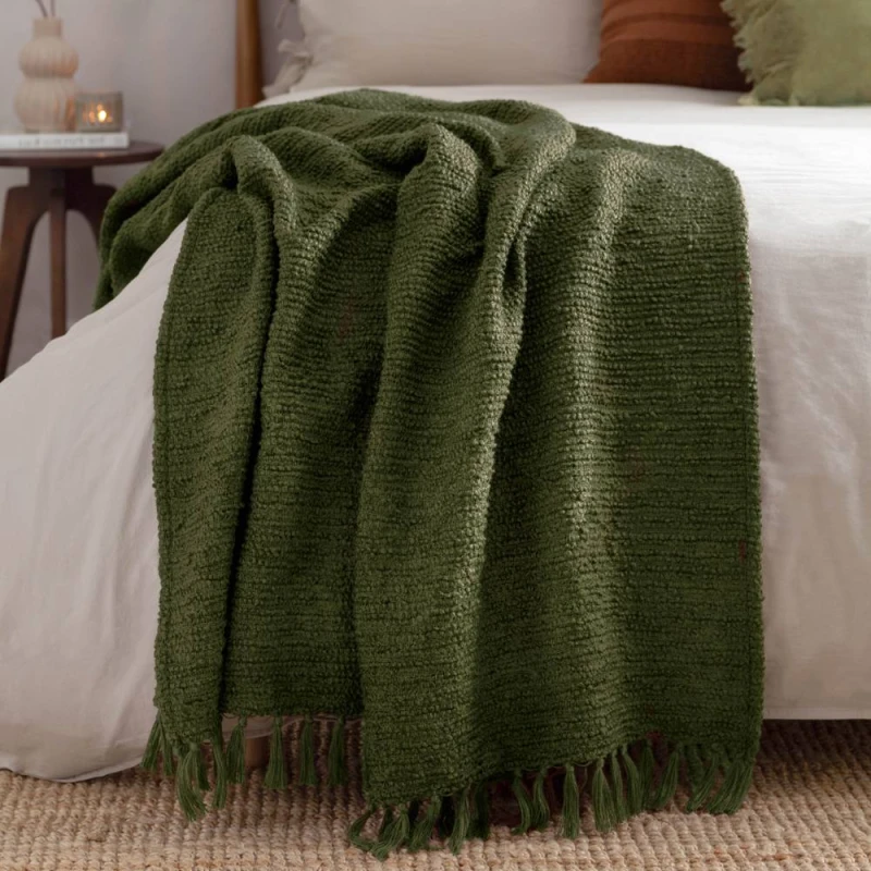 Image of Candar Boucle Textured 130cm x 170cm Throw Khaki