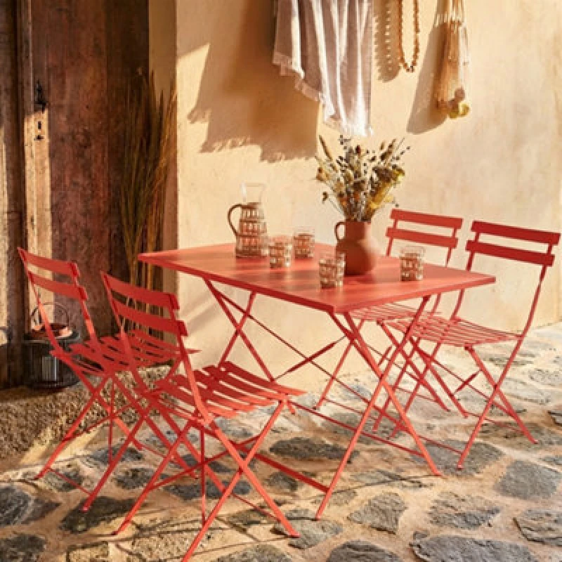 Image of Sweeek - 4-Seater Folding Metal Bistro Garden Table Terracotta 110X70X71cm - Emilia