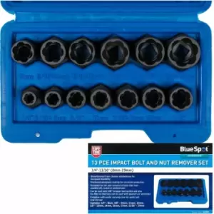 image of 13pc Impact Stud Socket Extractor Set Damaged Nut Bolt Remover 3/8' - Bluespot