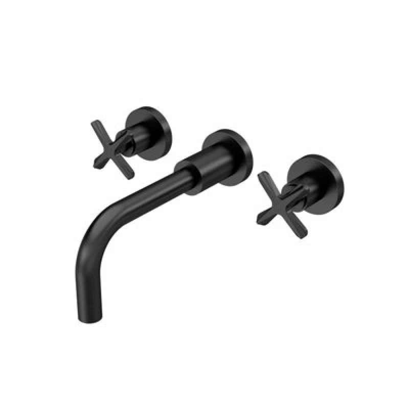 Image of Balterley Wall Mount 3 Tap Hole Basin Mixer Tap Crosshead Handles Matt Black Black