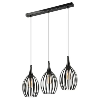 Image of Lamkur Lighting - Vincent Wire Frame Pendant Ceiling Light Black, 3x E27