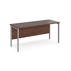 image of Rectangular Straight Desk Walnut Wood H-Frame Legs Silver Maestro 25 1600 x 600 x 725mm