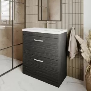 image of Athena Floor Standing 2-Drawer Vanity Unit with Basin-3 800mm Wide - Charcoal Black Woodgrain - Nuie