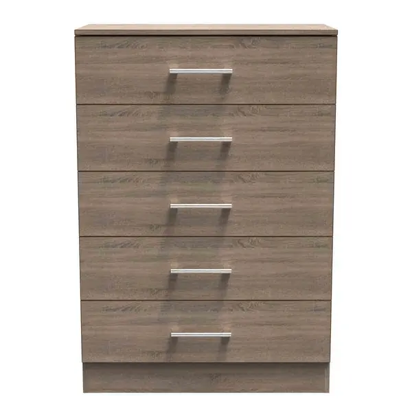 image of Welcome Furniture Ready Assembled Devon 5 Drawer Chest In Darkolino