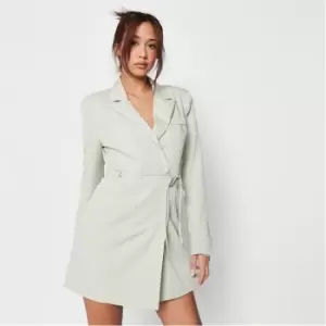 Missguided Tie Waist Skater Blazer Dress - Green