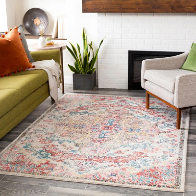 Image of Livabliss Vintage Oriental Boho Bright Red Maverick Area Rug 160 X 220 Cm - Easy Care, Non Shedding, Ideal For Living Room & Bedroom
