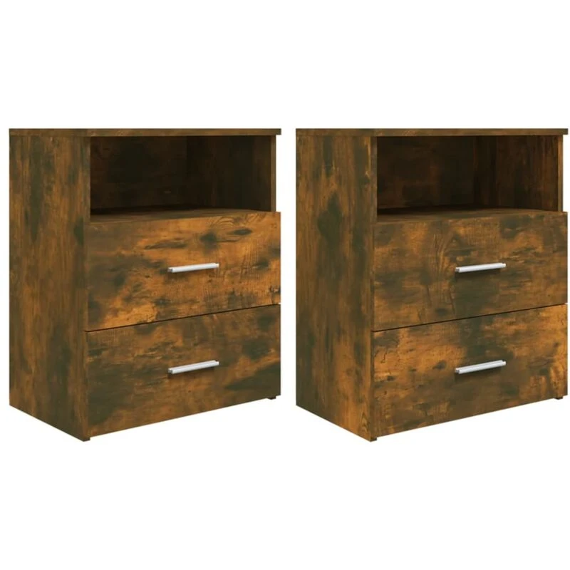 Image of Vidaxl Bed Cabinets 2 Pcs Smoked Oak 50X32X60 Cm, Brown 815859