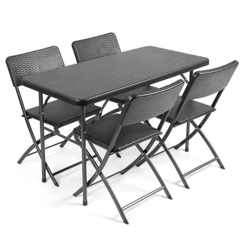 Image of Christow Garden Dining Set 4 Seater Rattan Effect Table Chairs Outdoor Furniture Black