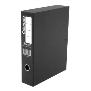 image of Rexel Colorado A4 Lockspring Box File 70mm Spine Black - 1 x Pack of 5 Box Files