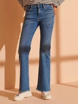 Image of Superdry Mid Rise Slim Flare Jeans - Blue, Size 26, Inside Leg 31, Women