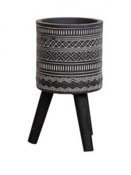 Image of Ornate Black Planter With Wooden Legs