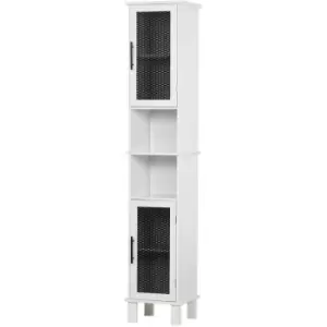 6-Tier Retro Bathroom Cabinet w/ Patterned Glass Doors Anti-Tilt Handles - Homcom