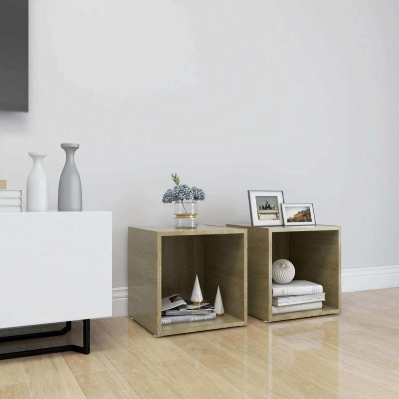 Image of Vidaxl TV Cabinets 2 Pcs Sonoma Oak 37X35X37cm Engineered Wood, Brown 805508