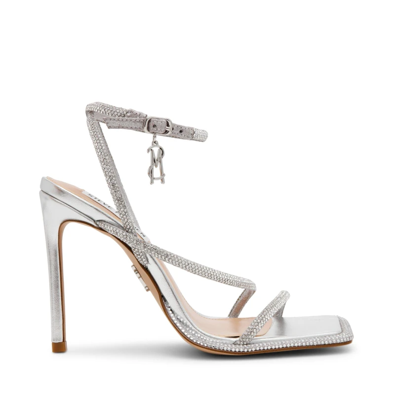 Image of Steve Madden Womens Brittina Heeled Sandals Slver female 4 (37)