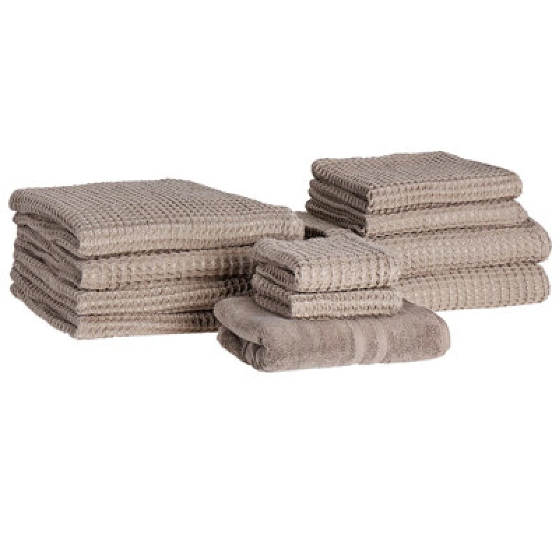 Image of Beliani Set Of 11 Towels Areora Cotton Taupe