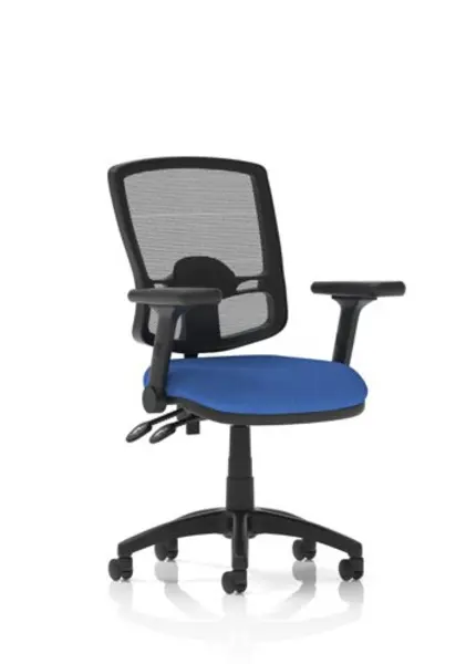 Image of Eclipse Eclipse Plus II Lever Task Operator Chair Deluxe Mesh Back With Blue Seat With Height Adjustable And Folding Arms DE02DMBLFD