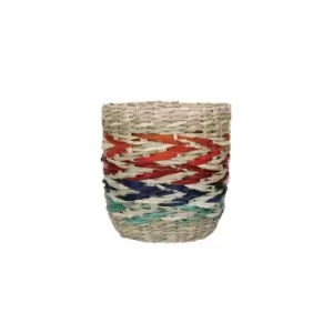 Image of Seagrass Plant Basket, Rainbow Striped Design