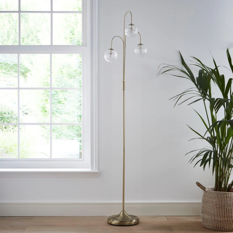 Image of K Living Antique brass 3 light floor lamp with Glass ribbed Antique Brass unisex One Size