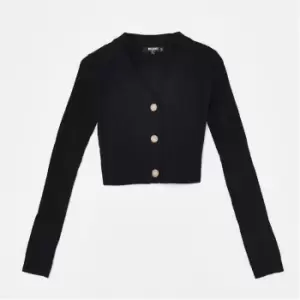 Missguided Petite Rib Mock Horn Button Knit Cardigan - Black