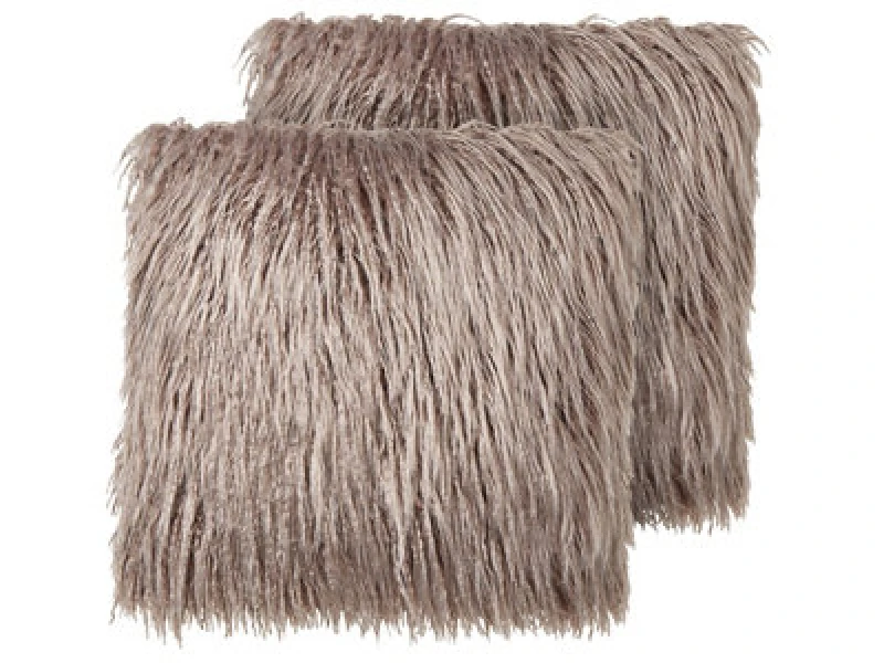 Image of Beliani Set Of 2 Decorative Cushions Corokia Faux Fur 45 X 45cm Beige Solid